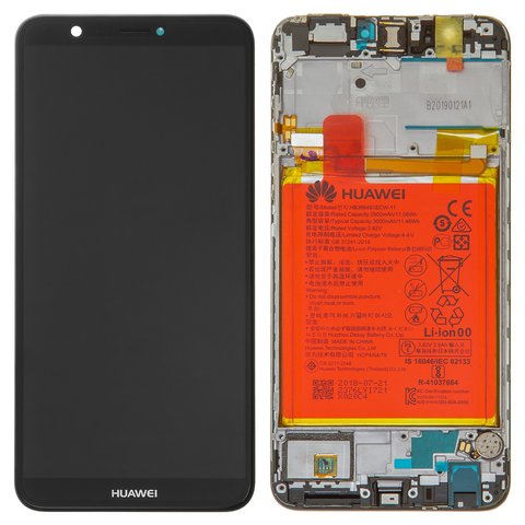 Дисплей для Huawei Enjoy 7s, P Smart, чорний, логотип Huawei, з рамкою, з акумулятором, Original, сервісне опаковання, FIG L31 FIG LX1, #02351SVJ