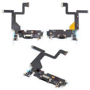 Шлейф для iPhone 14 Pro, конектора зарядки, чорний, з мікрофоном, з компонентами, Original PRC 