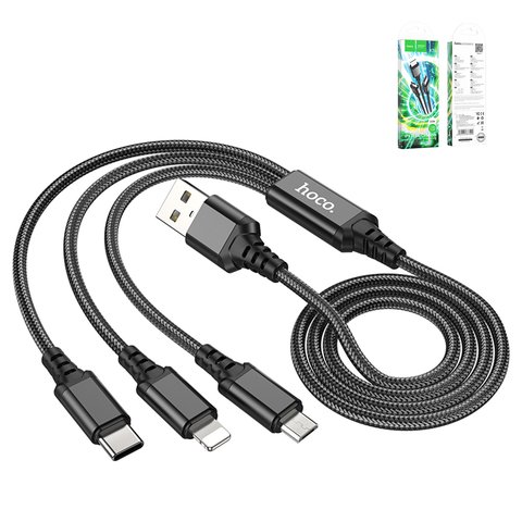 USB кабель Hoco X76, USB тип C, USB тип A, micro USB тип B, Lightning, 100 см, 2 A, черный, #6931474767400