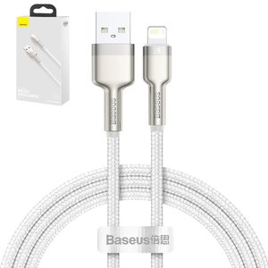 USB кабель Baseus Cafule Series Metal, USB тип A, Lightning, 100 см, 2,4 А, білий, в нейлоновому обплетенні, #CALJK A02