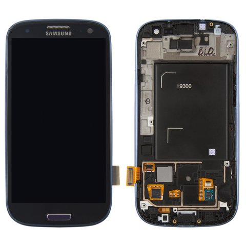 Дисплей для Samsung I9300 Galaxy S3, синий, с рамкой, Оригинал переклеено стекло 