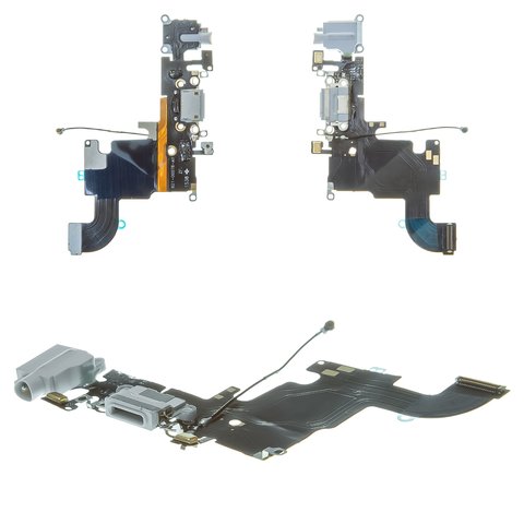 Шлейф для iPhone 6S, коннектора наушников, коннектора зарядки, серый, с микрофоном, AAA