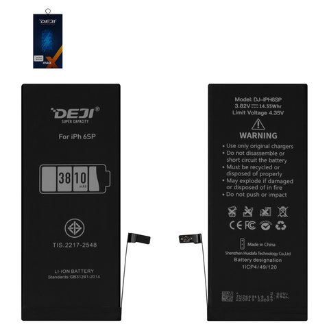 Batería Deji puede usarse con Apple iPhone 6S Plus, Li ion, 3.82 V, 3810 mAh, mayor capacidad, original IC