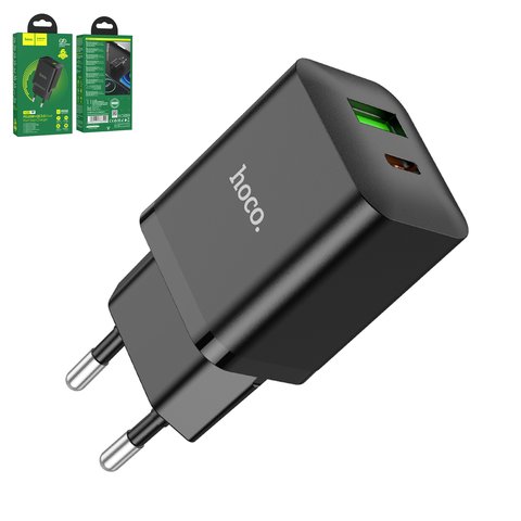 Mains Charger Hoco N28, (20 W, Fast Charge, black, without cable, 2  outputs) #6931474783509 - All Spares