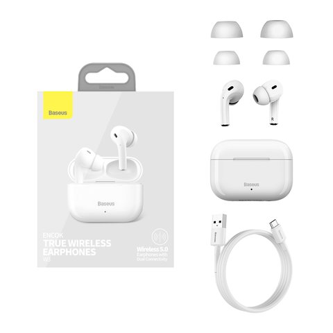 Headphone Baseus W3, wireless, vacuum, white, with charging case  #NGW3 02