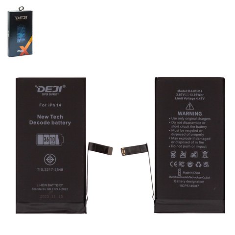 Battery Deji compatible with Apple iPhone 14, Li ion, 3.87 V, 3610 mAh, High Capacity, without error "Unknown Part", decode battery 