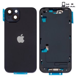 Housing compatible with iPhone 14, black, with SIM card holders, with side buttons, Original PRC , EU Version, midnight 