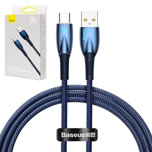Cable USB Baseus Glimmer, USB tipo A, USB tipo C, 100 cm, 100 W, azul, con revestimiento de nylon, #CADH000403
