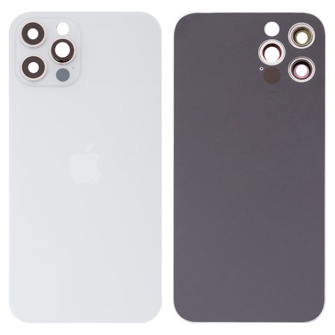 Housing Back Cover compatible with iPhone 12 Pro, white, silver, with camera lens, small hole, silver 