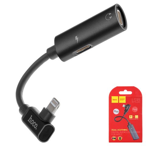 Adapter Hoco LS18, Lightning to Dual Lightning 2 in1, doesn't support microphone , Lightning, black 