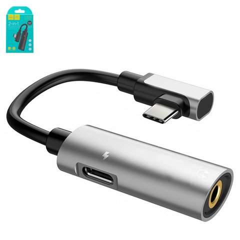 Adapter Hoco LS19, from USB type C to 3.5 mm 2 in 1, doesn't support microphone , USB type C, TRS 3.5 mm, gray 