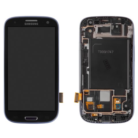 Дисплей для Samsung I747 Galaxy S3, T999 Galaxy S3, синій, Оригінал переклеєне скло 
