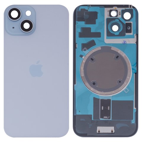 Задняя панель корпуса для iPhone 15, голубая, со стеклом камеры, small hole