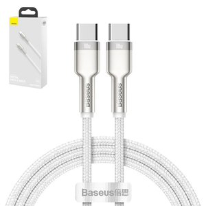 USB кабель Baseus Cafule Series Metal, 2xUSB тип C, 200 см, 100 Вт, белый, в нейлоновой оплетке, #CATJK D02