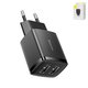 Мережевий зарядний пристрій Baseus Compact Charger, 220 В, чорне, USB тип-A, 10,5 Вт, 2 порта, #CCXJ010201